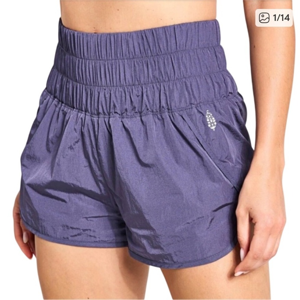 FP Movement The Way Home Shorts Purple High Rise Smock Waist Running Large NWOT‎